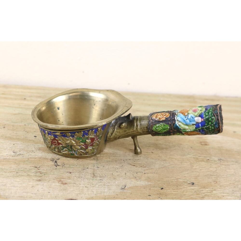 Vintage Chinese Brass Silk Iron Floral Champleve Enamel Cloisonne Antique 1900s